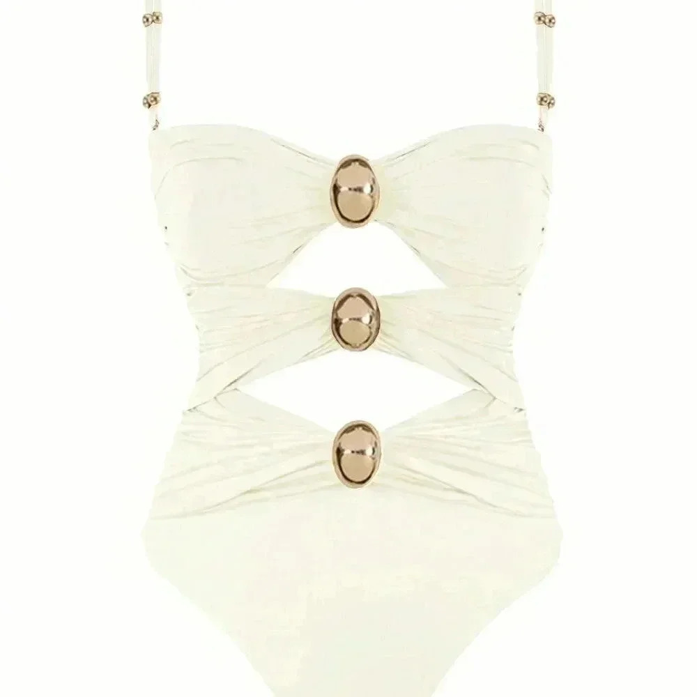 White Sexy Women's Hollow Out Solid Color Daily One-Piece Swimsuit